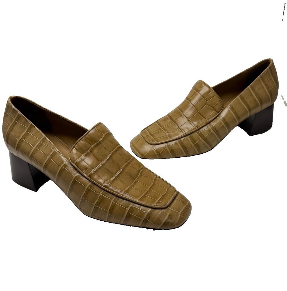 TOTEME Leather Embossed Block Heel Square Toe Pumps Made in Italy Luxury Shoe